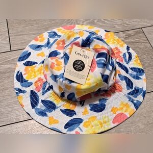 Brand New Baby Floral Bucket Hat with Blue and Yellow Accents